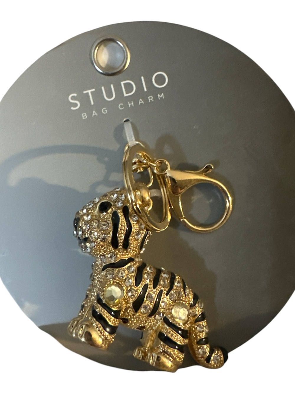 NWT STUDIO Gold and Black Tiger Bag Charm diamonds beautiful new